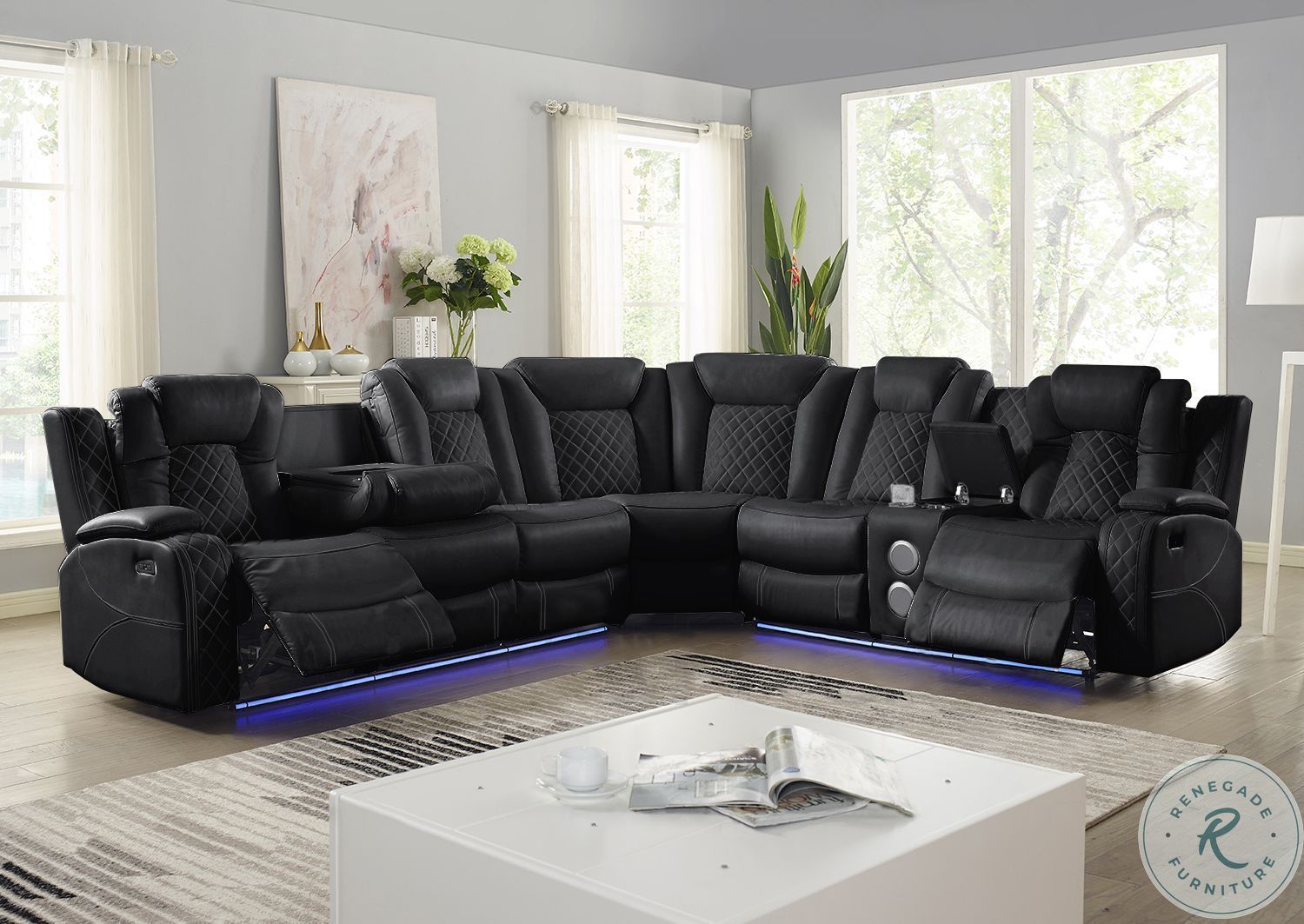 Orion Black Power Reclining RAF Sectional With Power Footrest And
