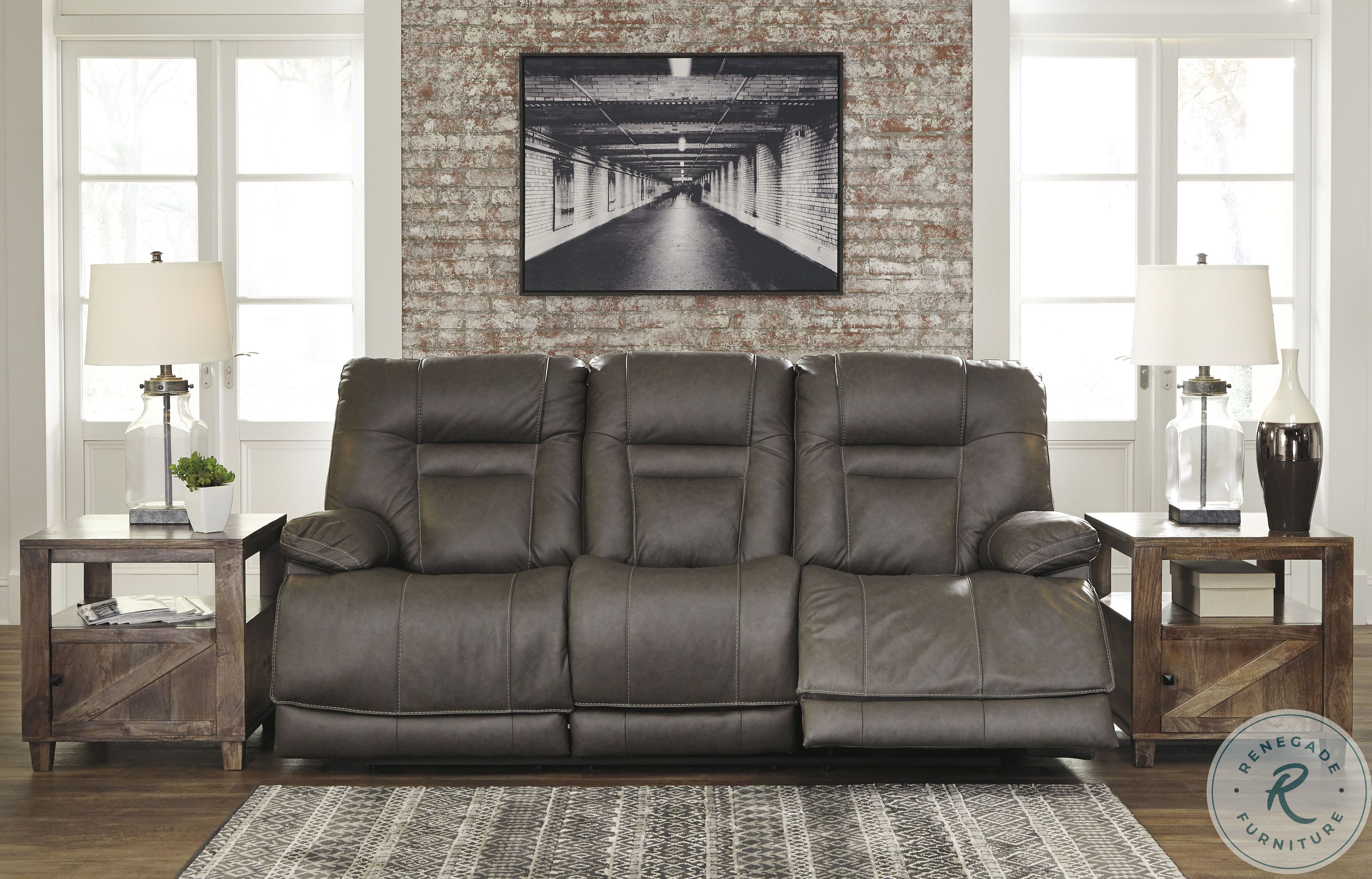 Wurstrow Smoke Leather Power Reclining Sofa with Adjustable Headrest | HomeGalleryStores.com 
