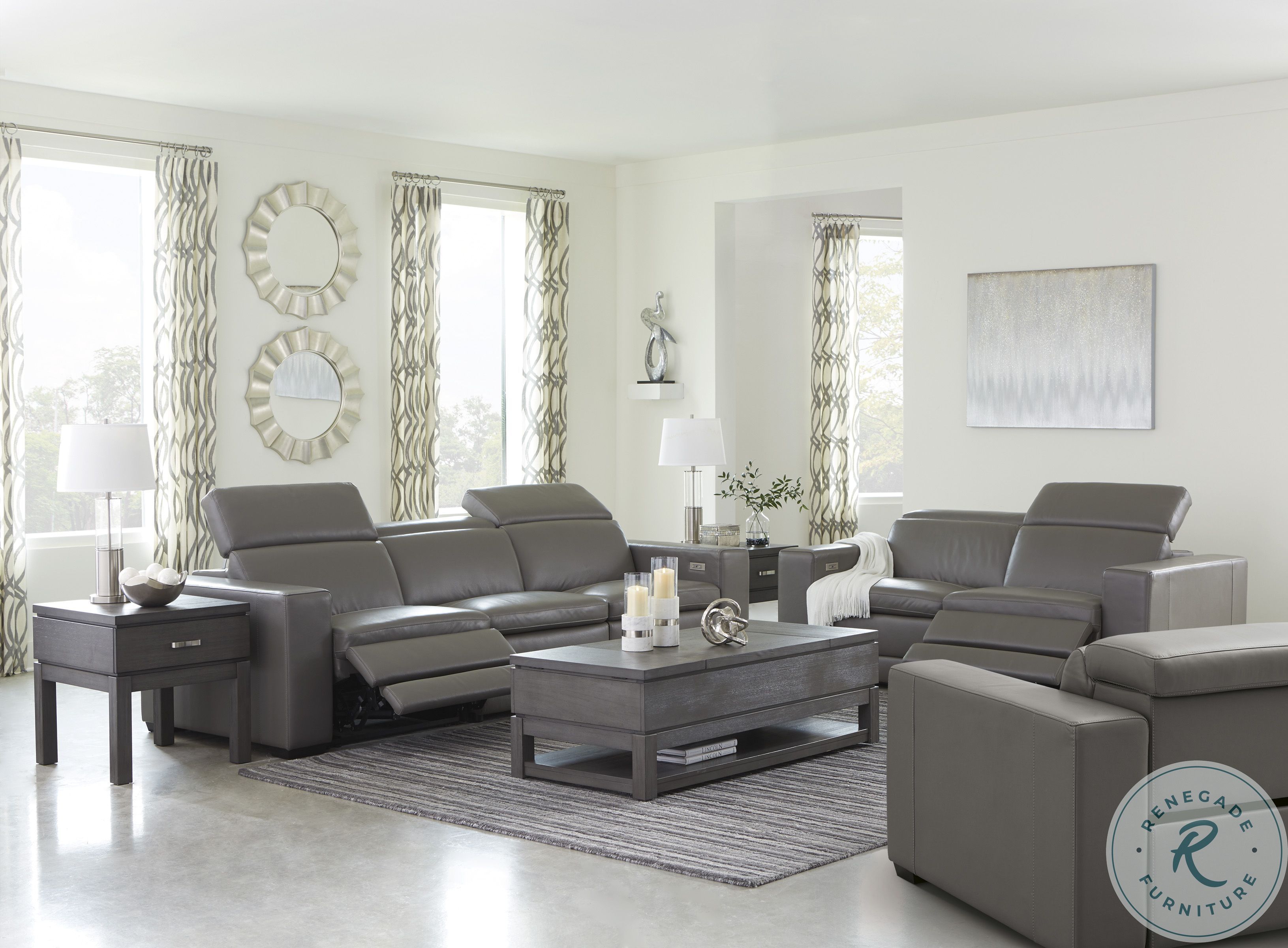 Texline Gray Power Reclining Sofa with Power Headrest