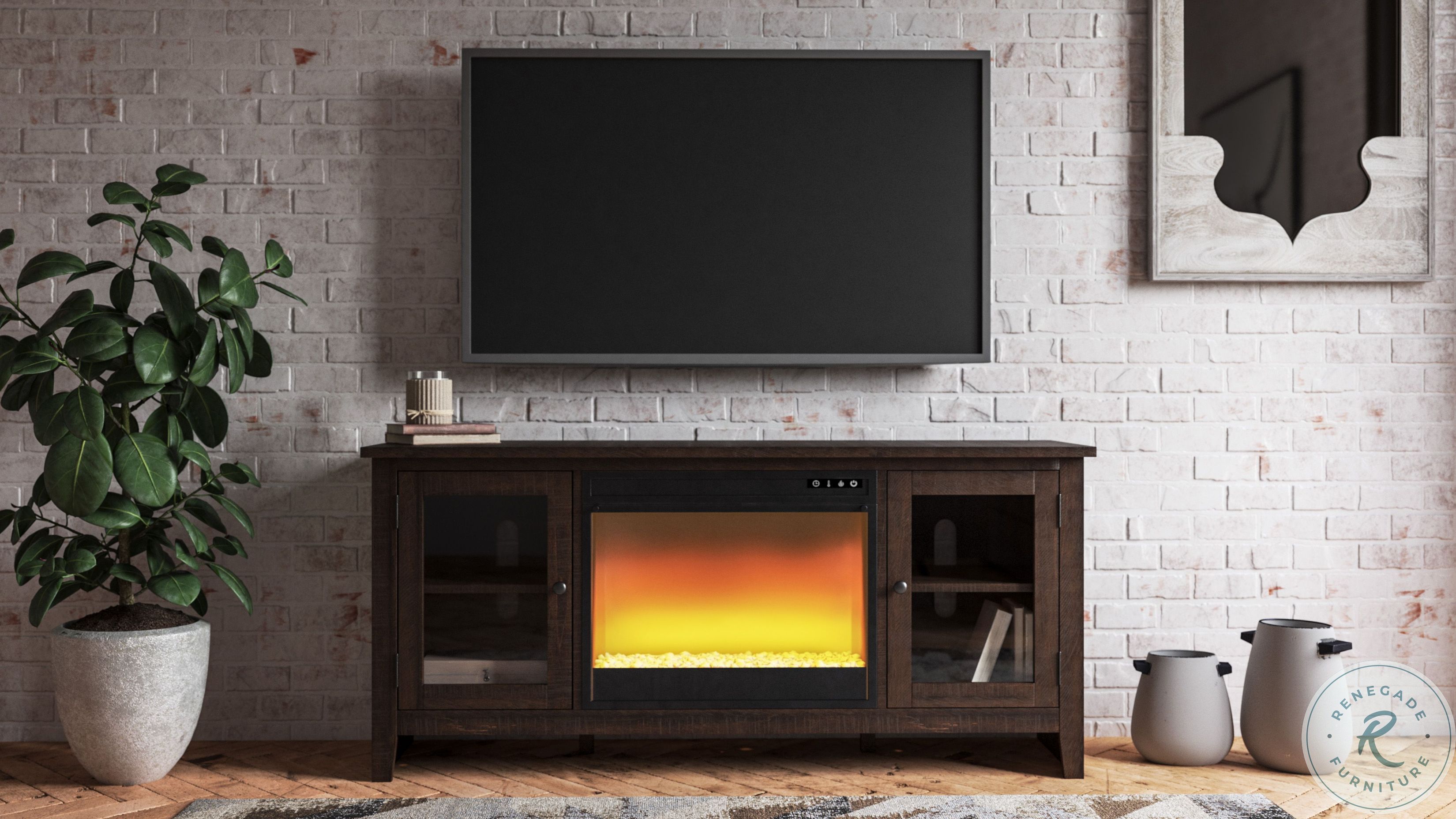 Camiburg Warm Brown 60" TV Stand With Electric Fireplace W27568W10002