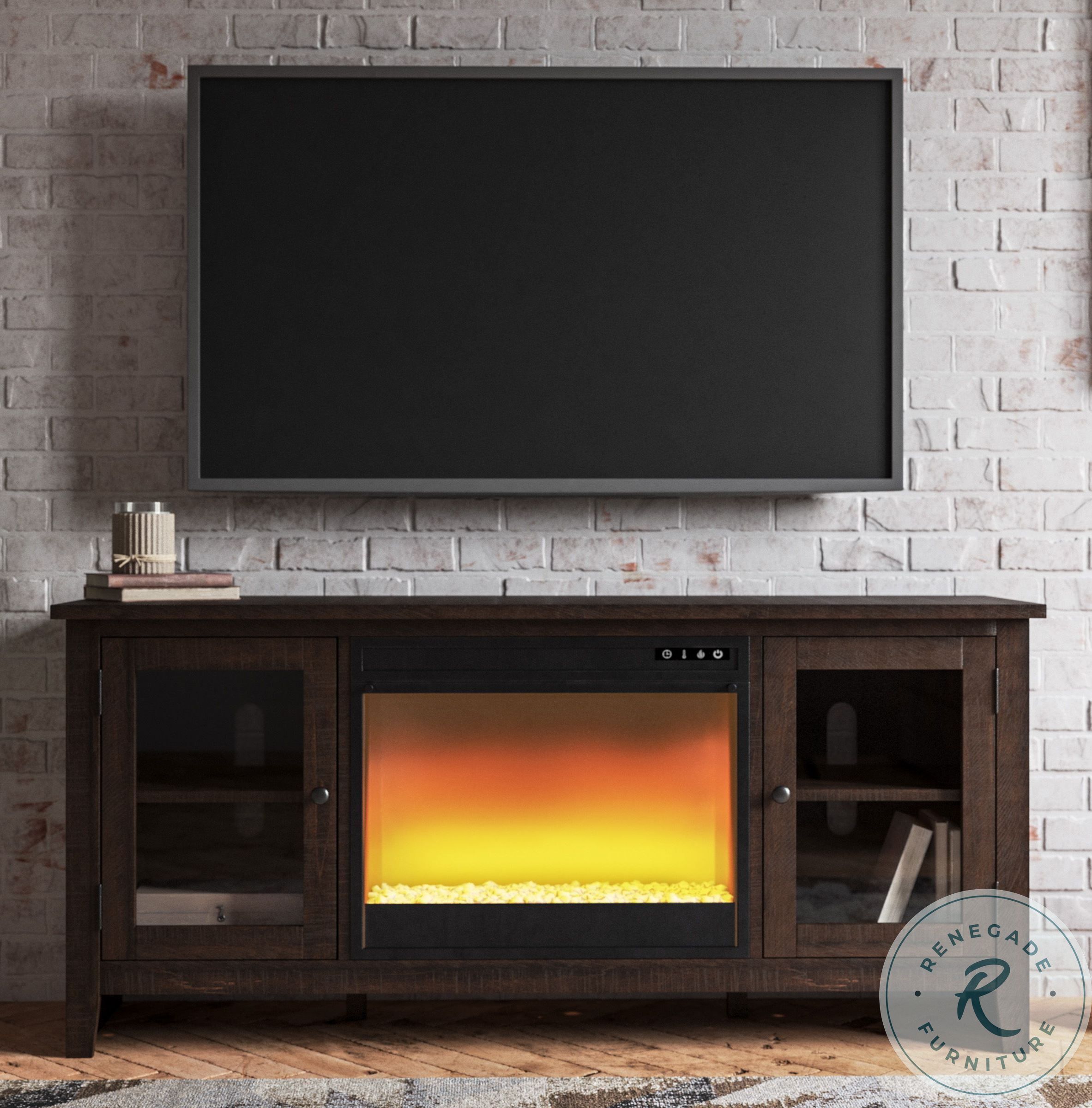 Camiburg Warm Brown 60" TV Stand With Electric Fireplace W27568W10002