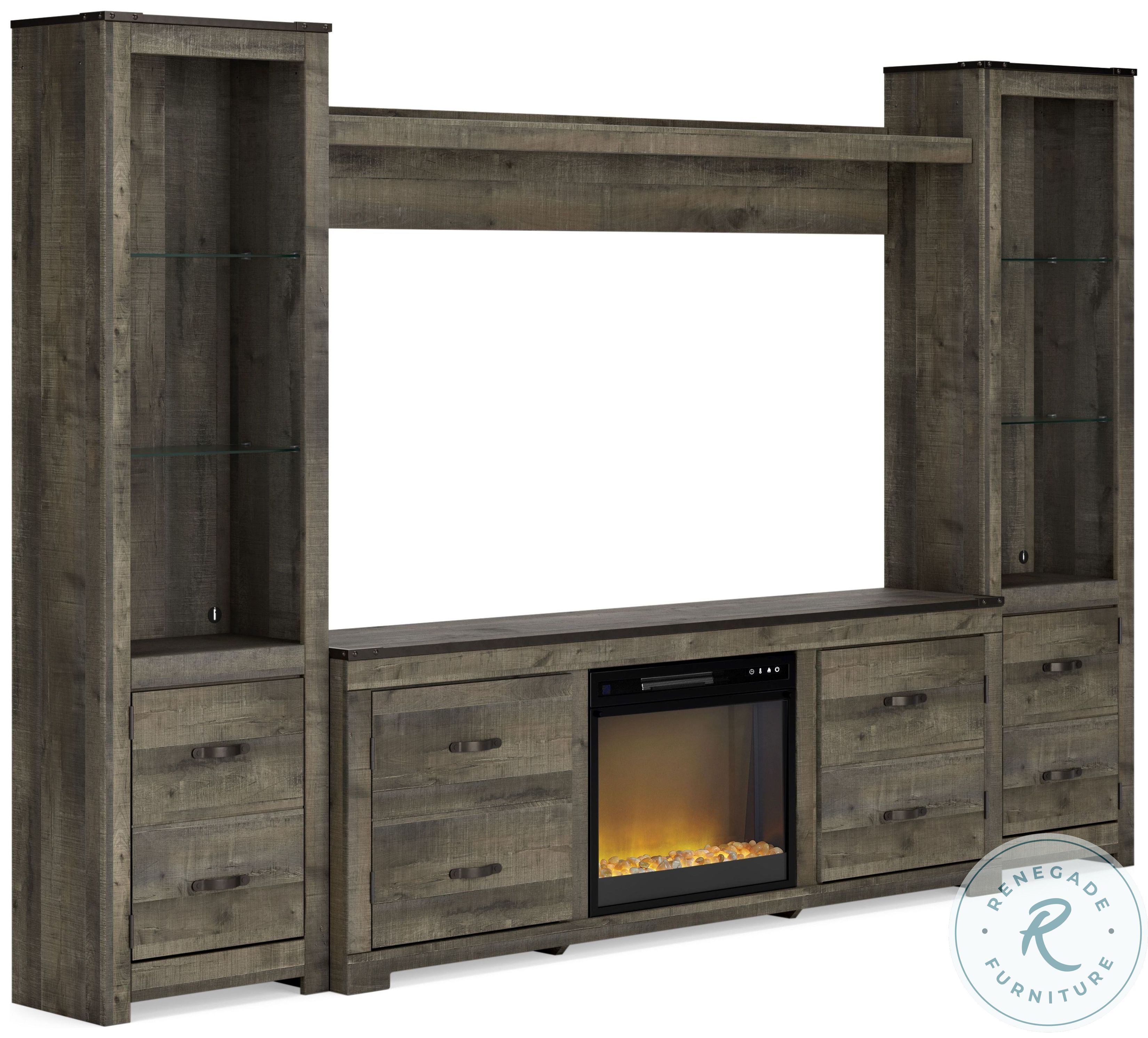 Trinell Brown 4 Piece Entertainment Center With Electric Fireplace From