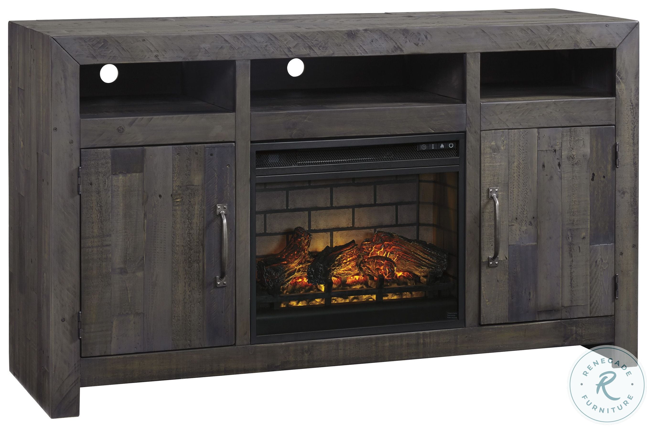Mayflyn Industrial Gray Lg TV Stand With Fireplace Insert