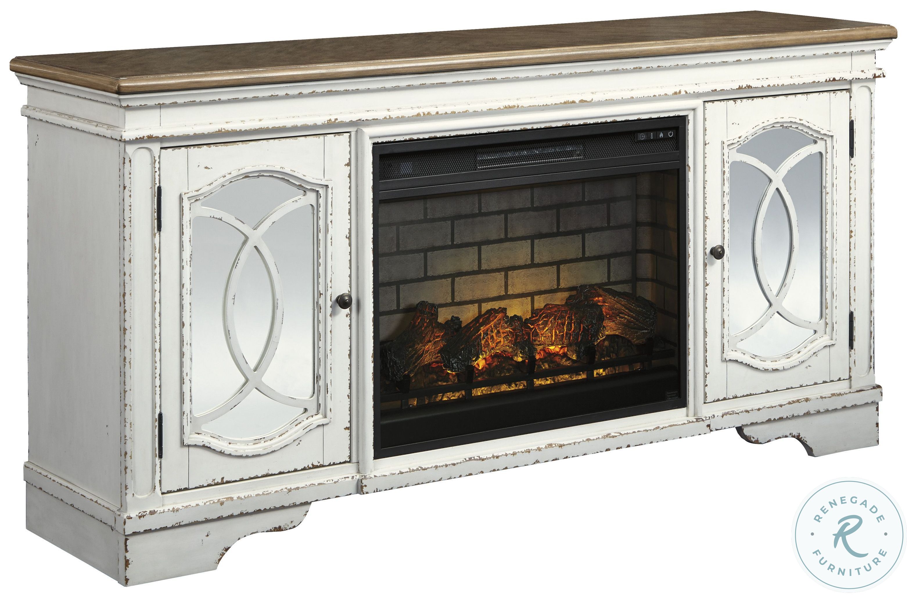 Realyn Chipped White 74" TV Stand With Electric Fireplace