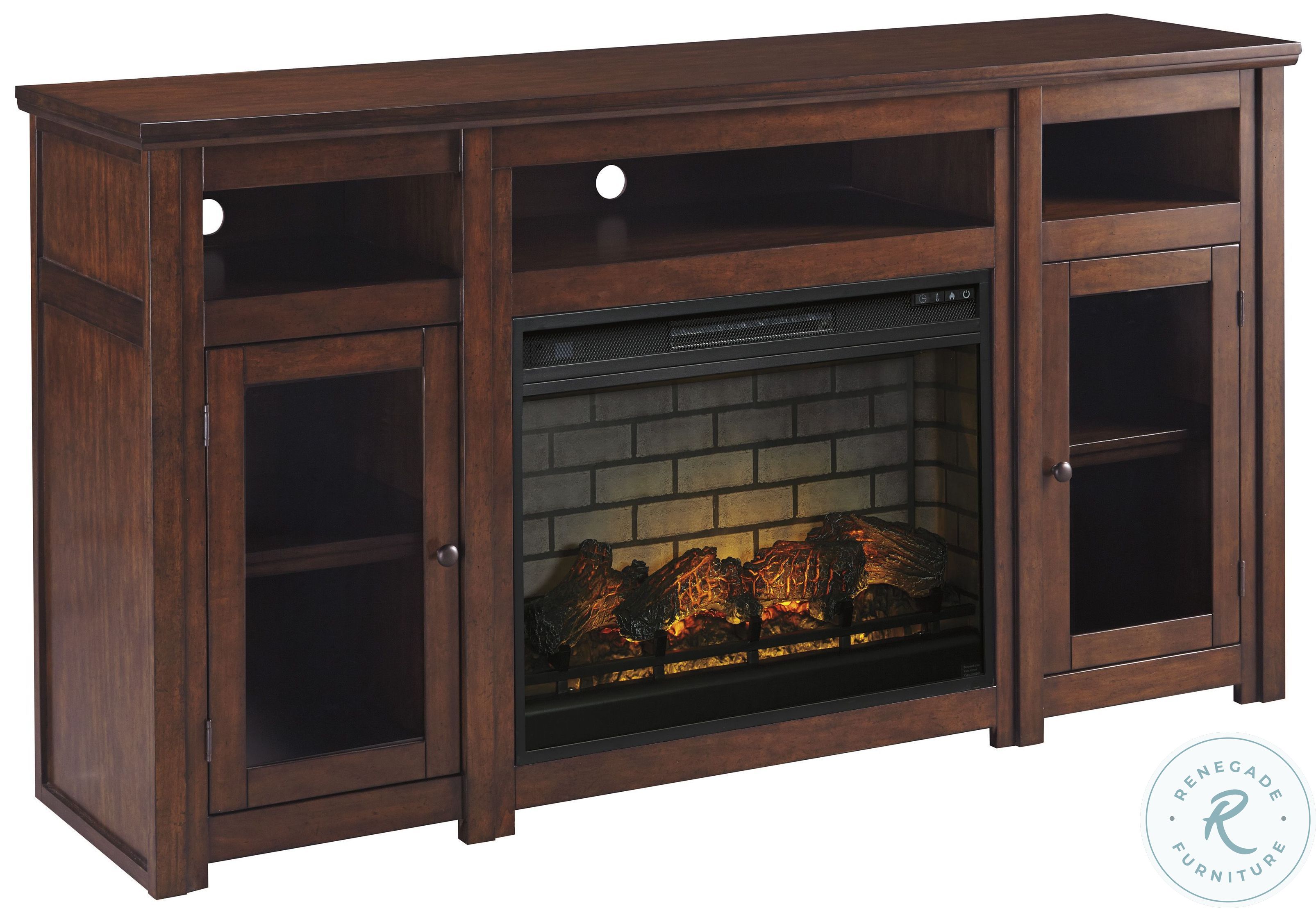 Harpan Reddish Brown 72" TV Stand with Electric Fireplace