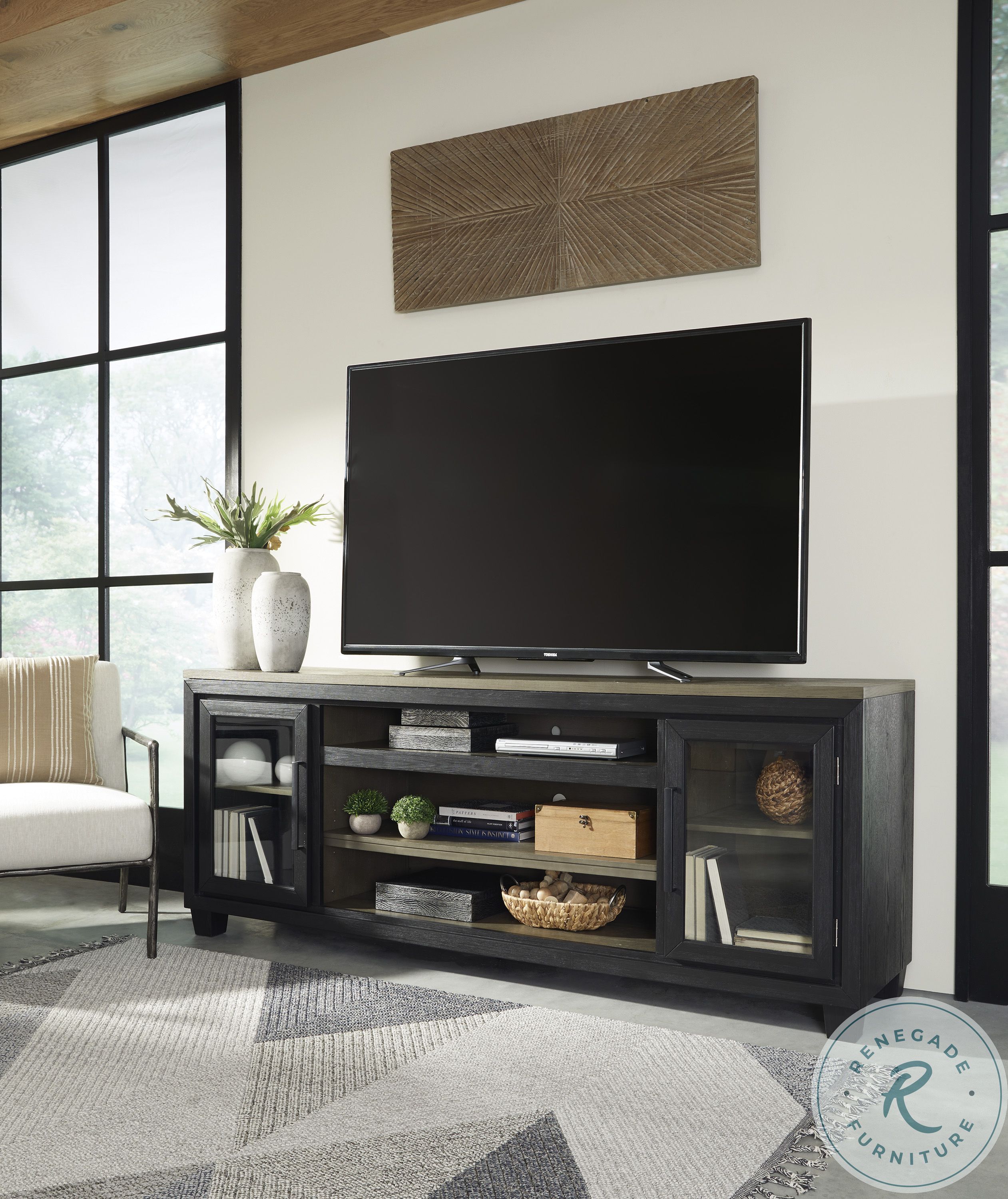 Foyland Black and Brown 83" XL TV Stand From Ashley Furniture Home