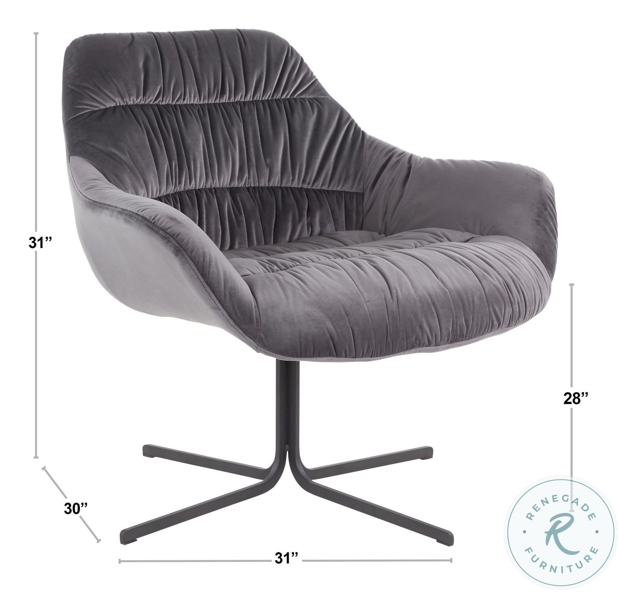Wayne Black Metal And Grey Velvet Swivel Lounge Chair