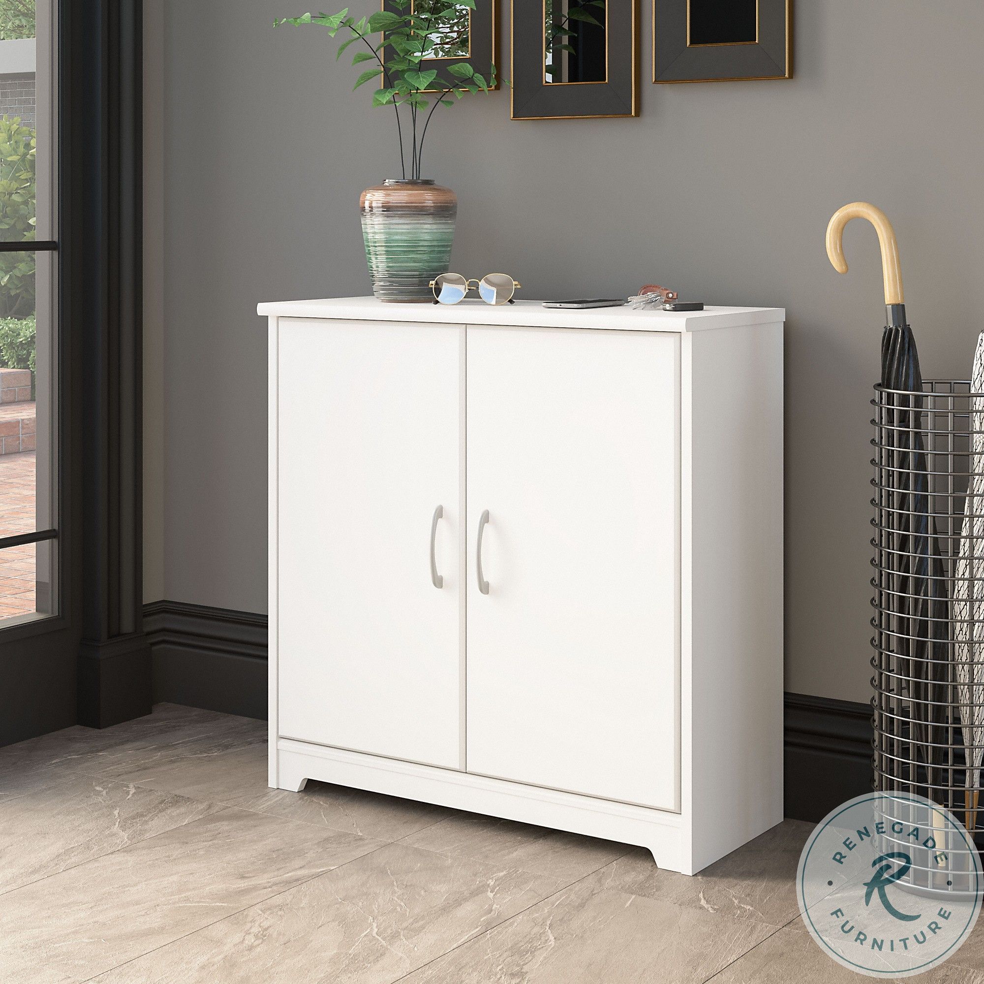 Cabot White Small Entryway with Doors From Bush Furniture