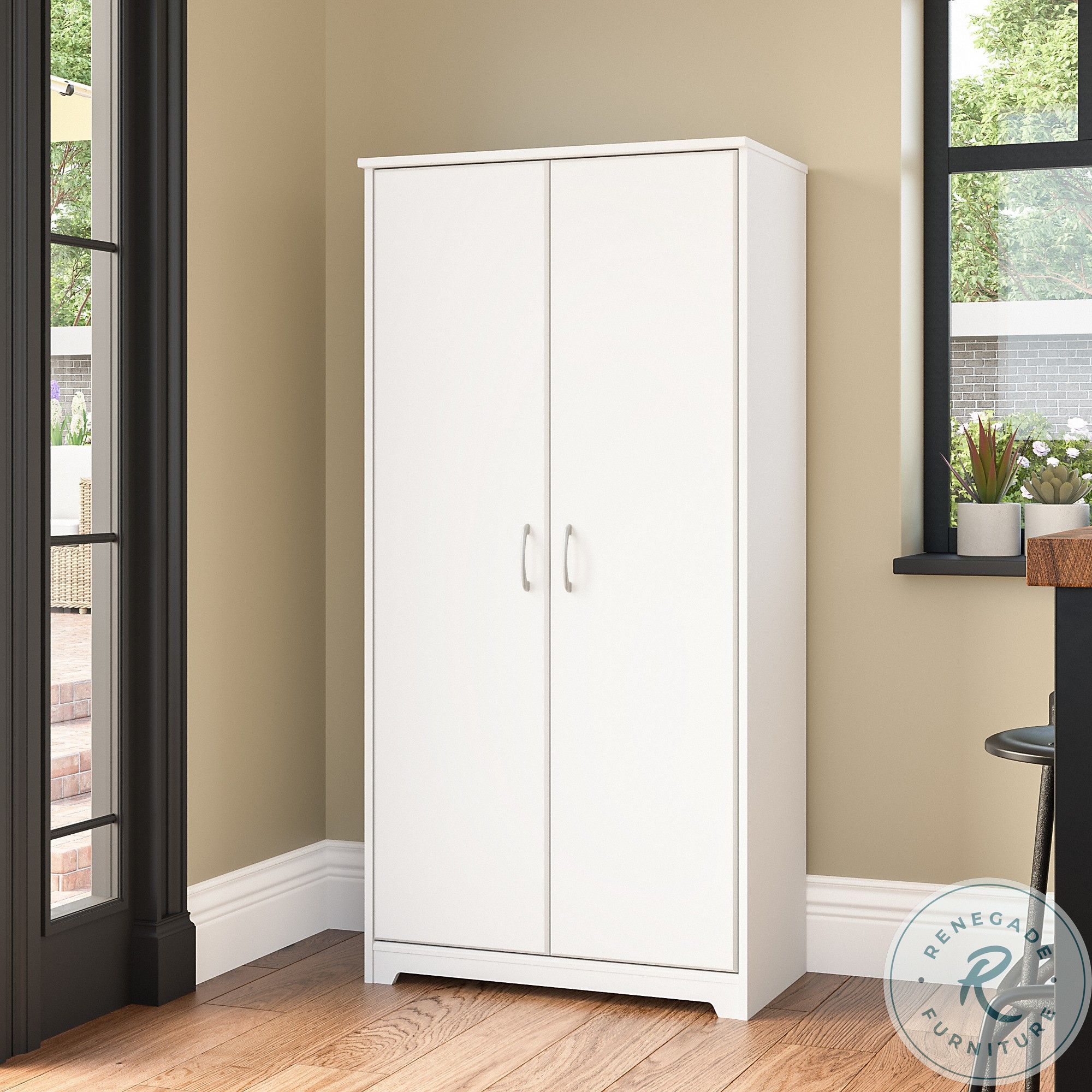 Cabot White Tall Kitchen Pantry with Doors From Bush Furniture