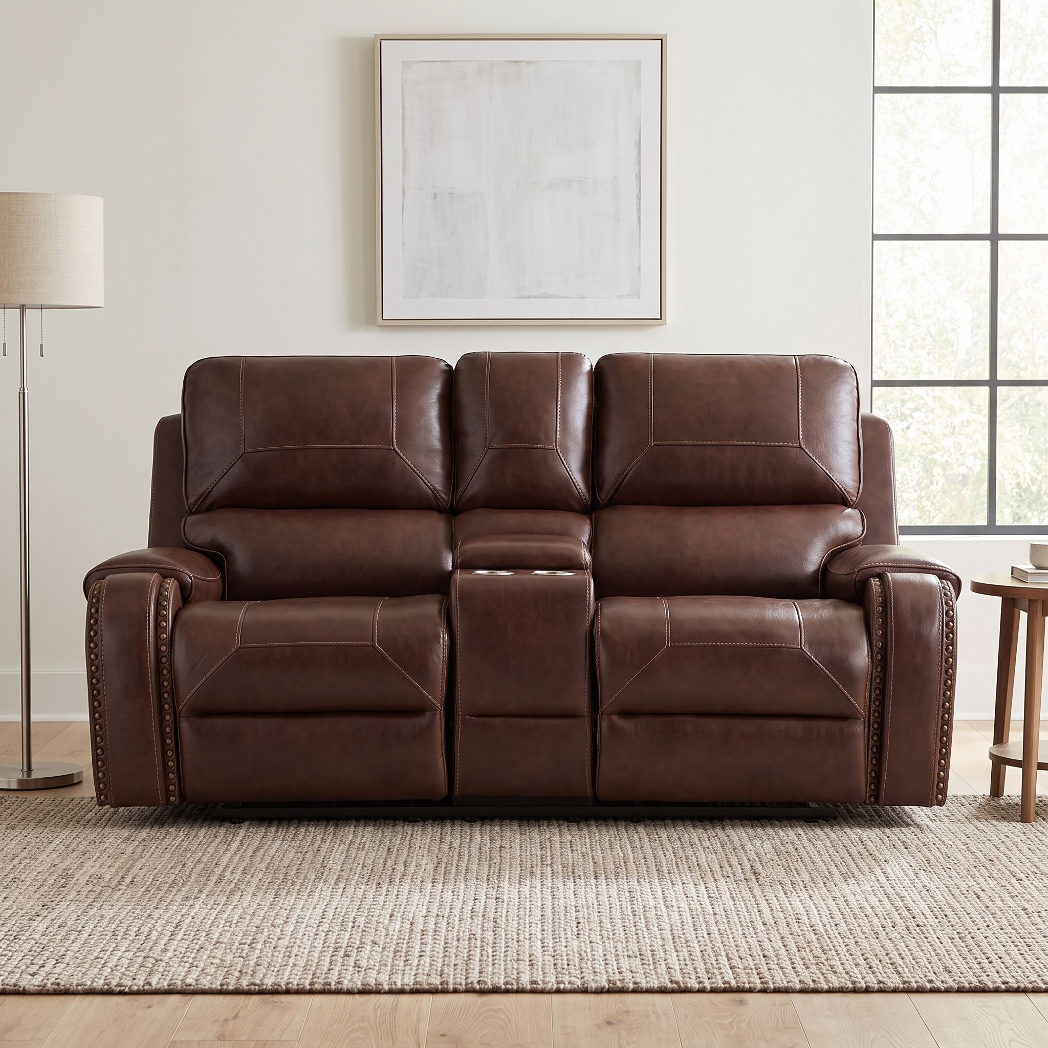 Newnan Brown Double Glider Reclining Console Loveseat From Home