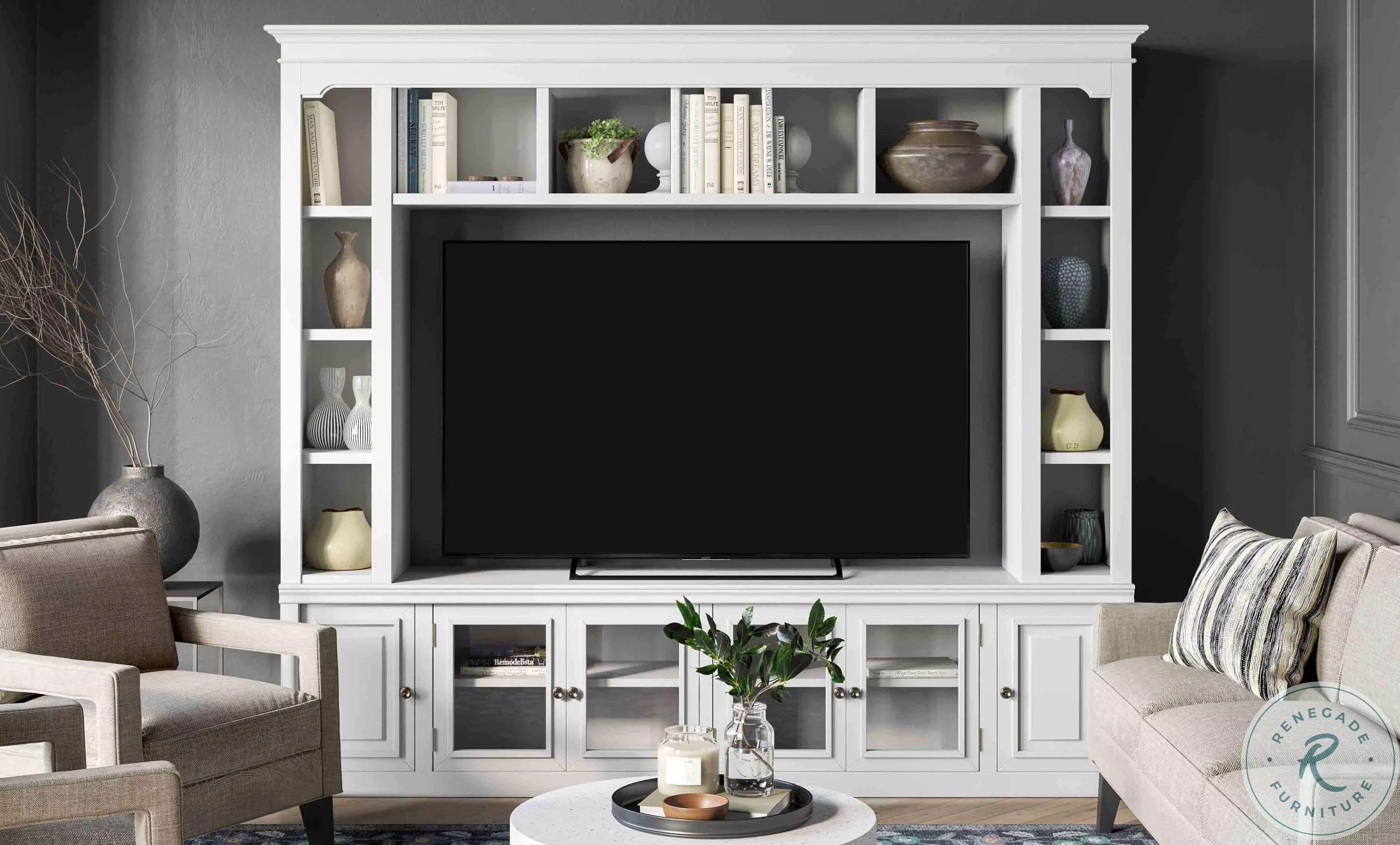 yori ドットフロッキーティアードジレ　ホワイト Virginia White Entertainment Center for TVs up to 75