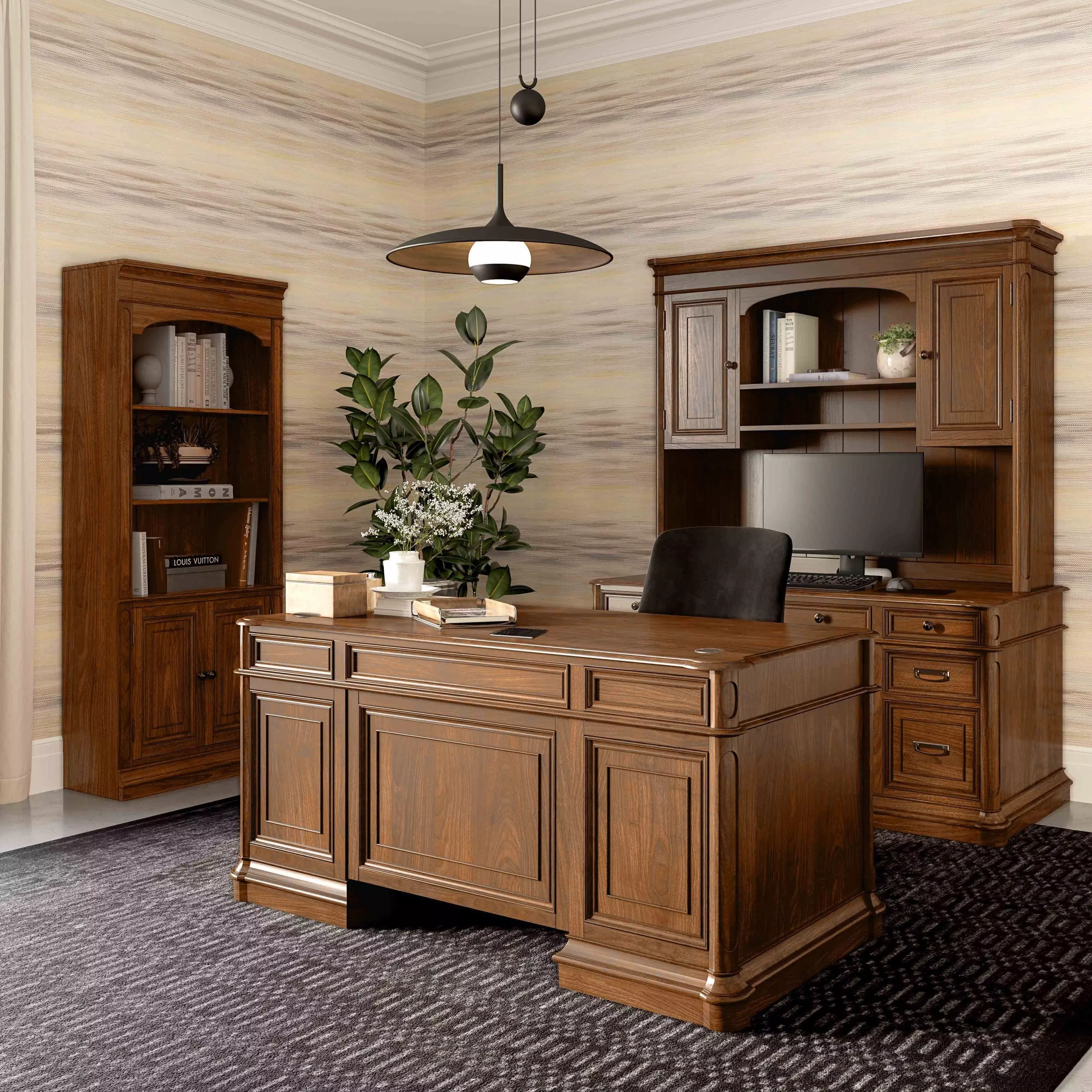 Roanoke Cherry Credenza With Hutch | H361-30-35-40