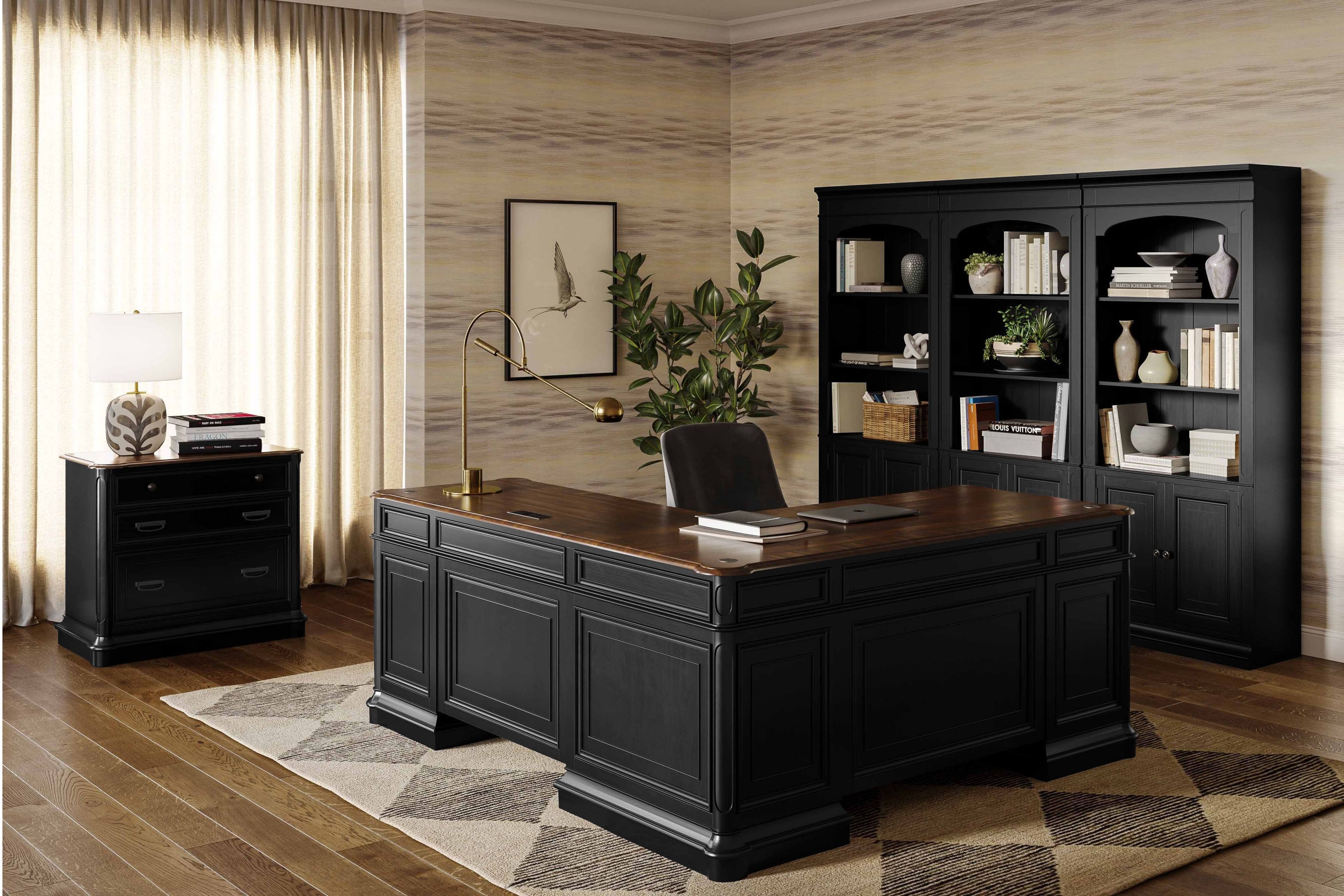 Roanoke Black L-Shaped Home Office Set | H360-50-55