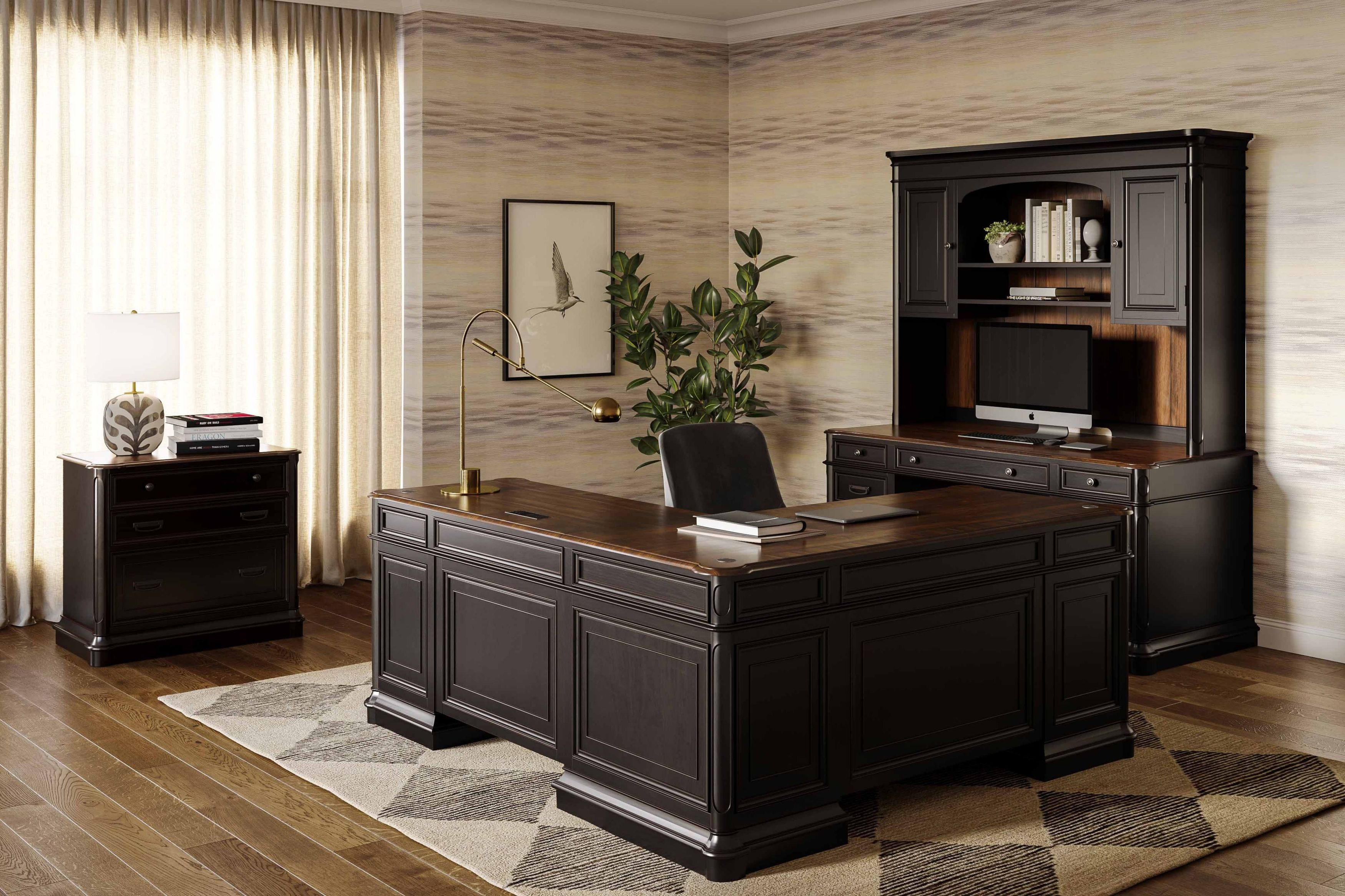 Roanoke Black L-Shaped Home Office Set | H360-50-55 | HomeGalleryStores.com, image size:3500x2333