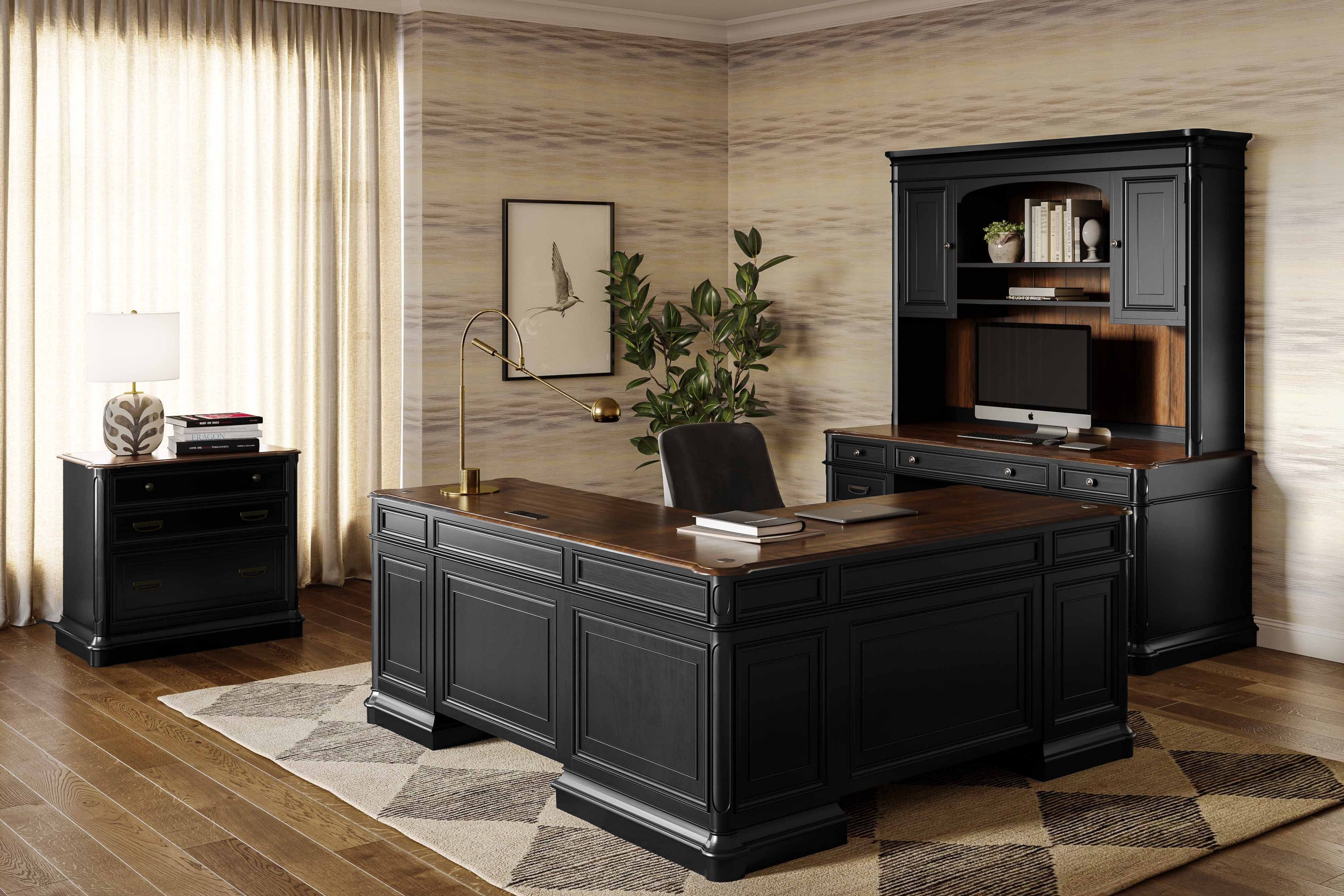 Roanoke Black L-Shaped Home Office Set | H360-50-55