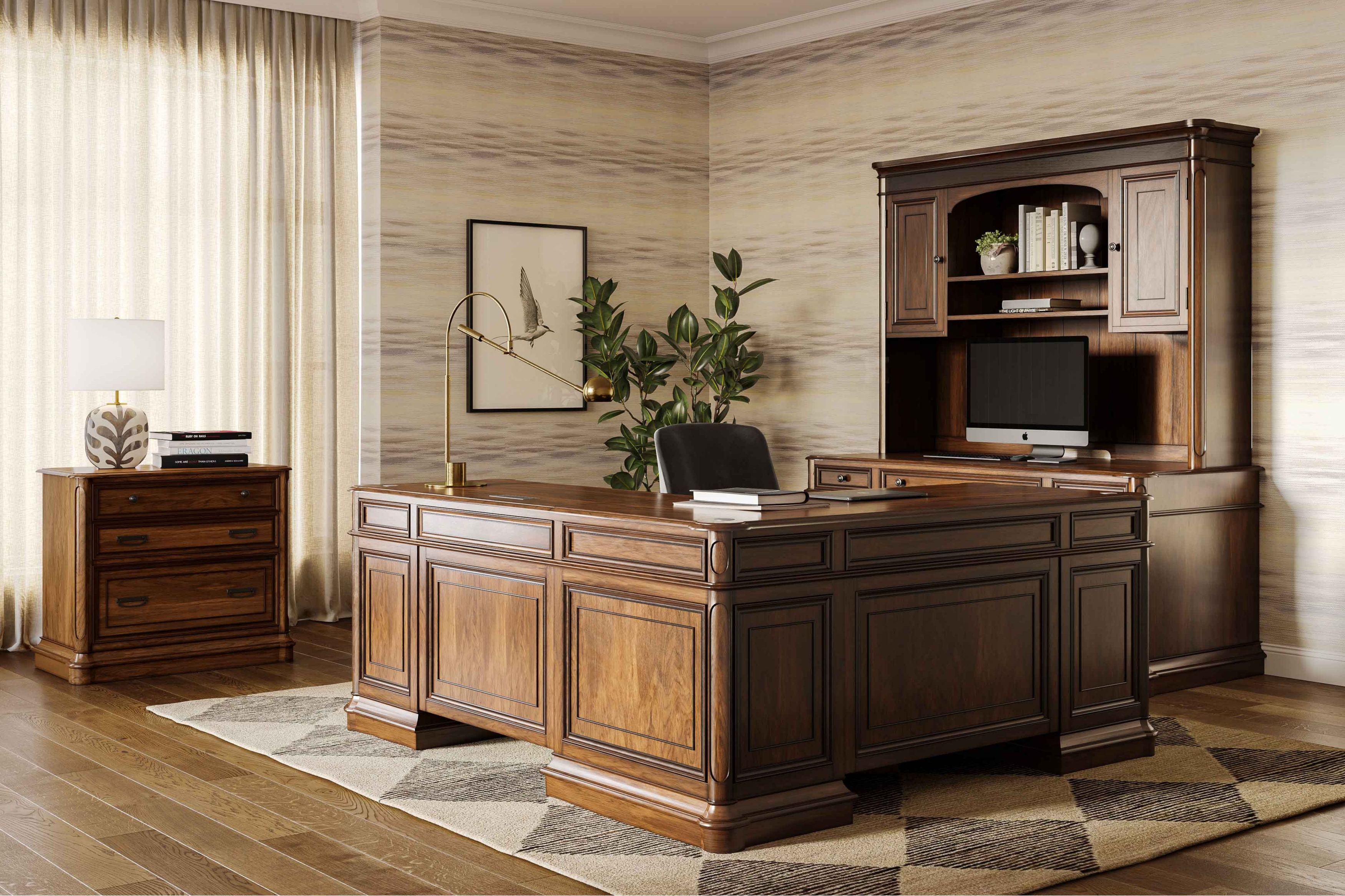 Roanoke Cherry L-Shaped Home Office Set | H361-50-55