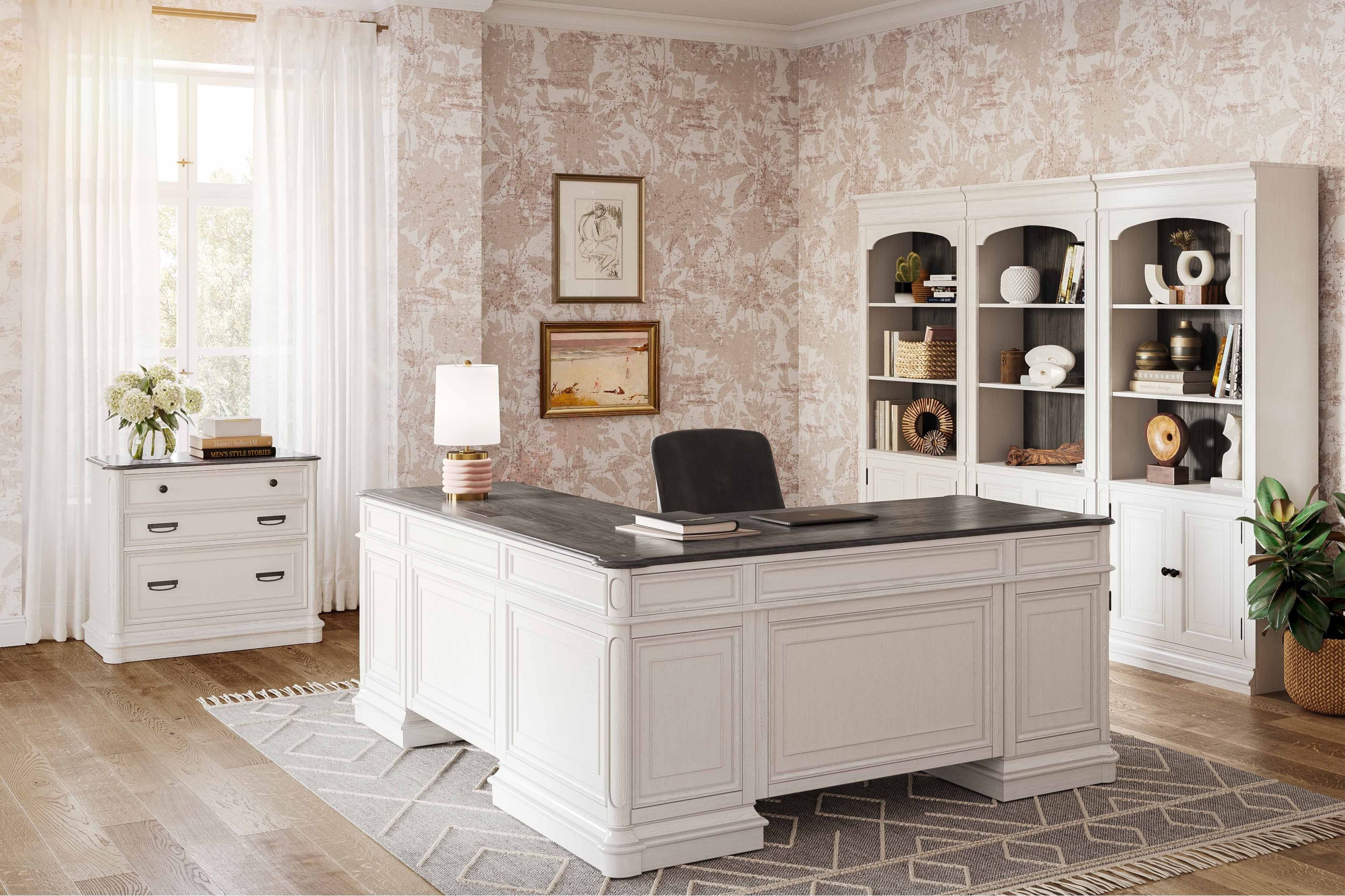 Roanoke White L-Shaped Home Office Set | H362-50-55