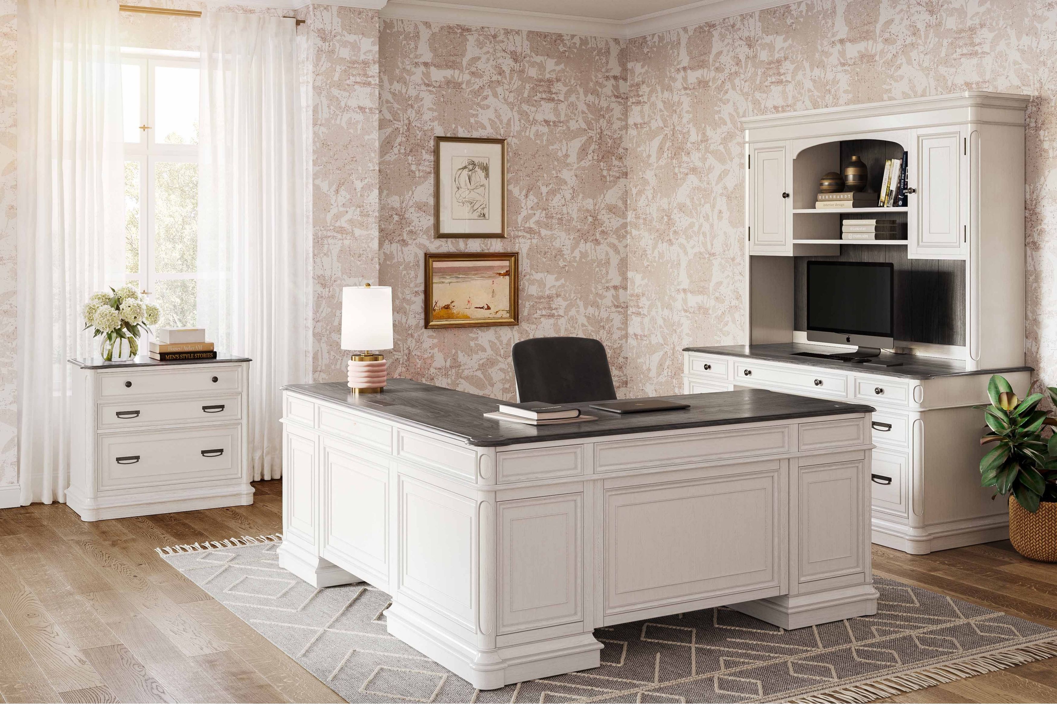 Roanoke White L-Shaped Home Office Set | H362-50-55