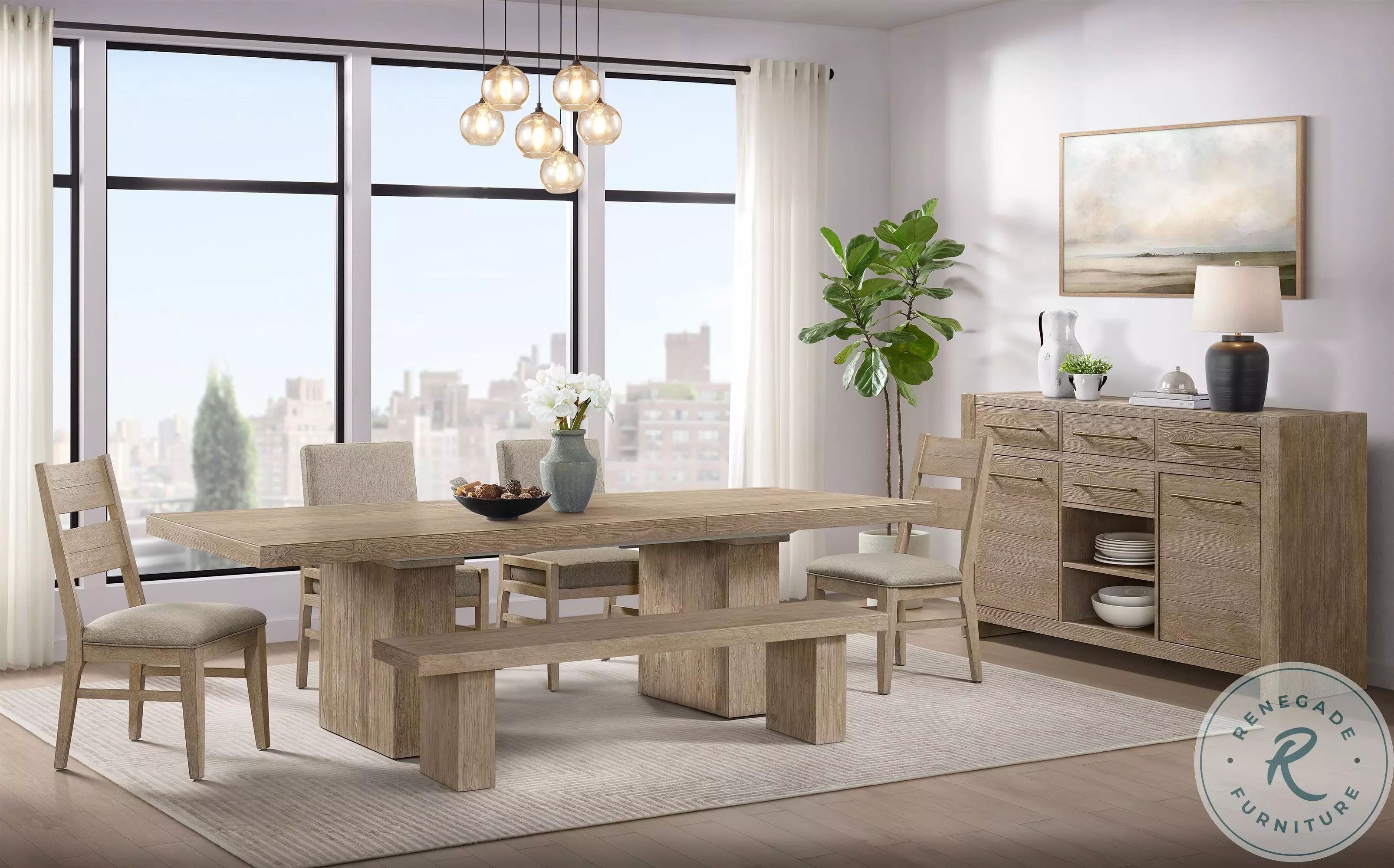Nash Weathered Sand Extendable Trestle Dining Table Intercon