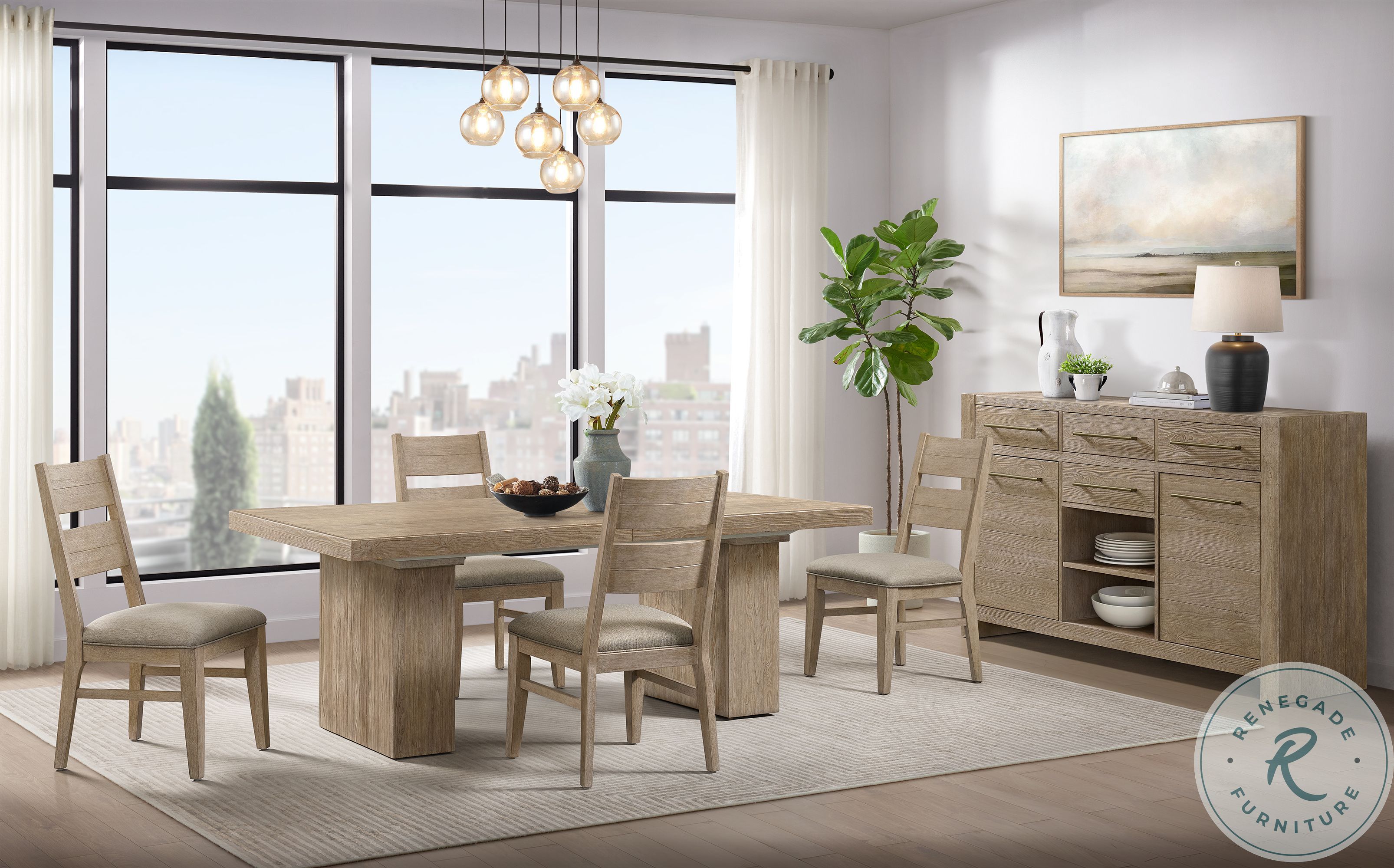 Nash Weathered Sand Extendable Trestle Dining Table Intercon