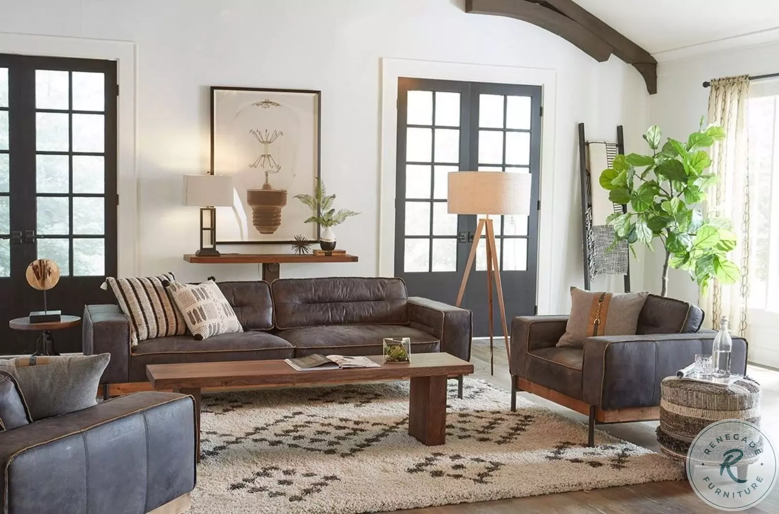 Chiavari Matte Black Leather Living Room Set From Home Gallery